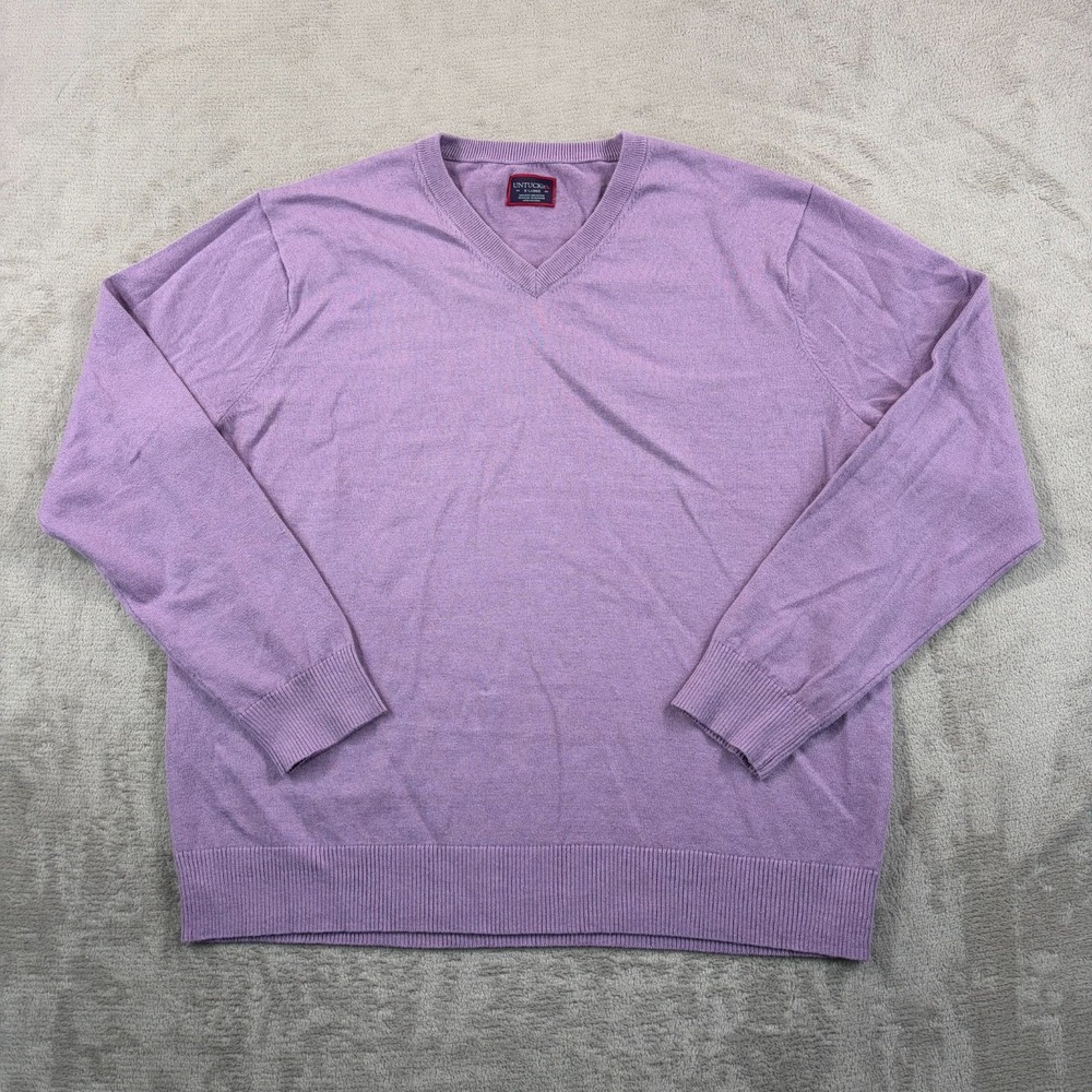 UNTUCKit Dreyer V Neck Sweater in Lavender Men XL Linen Blend Long‎ Sleeve NWOT